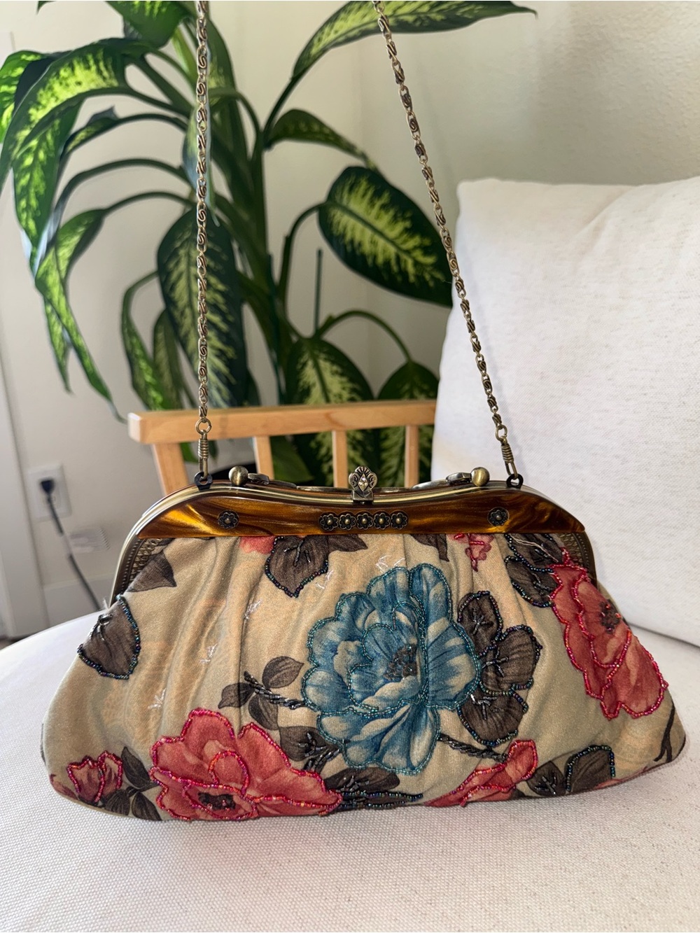 Vintage Beaded Sequin Floral Embroidery Fairy Whimsy Shoulder Mermaid Bag Clutch